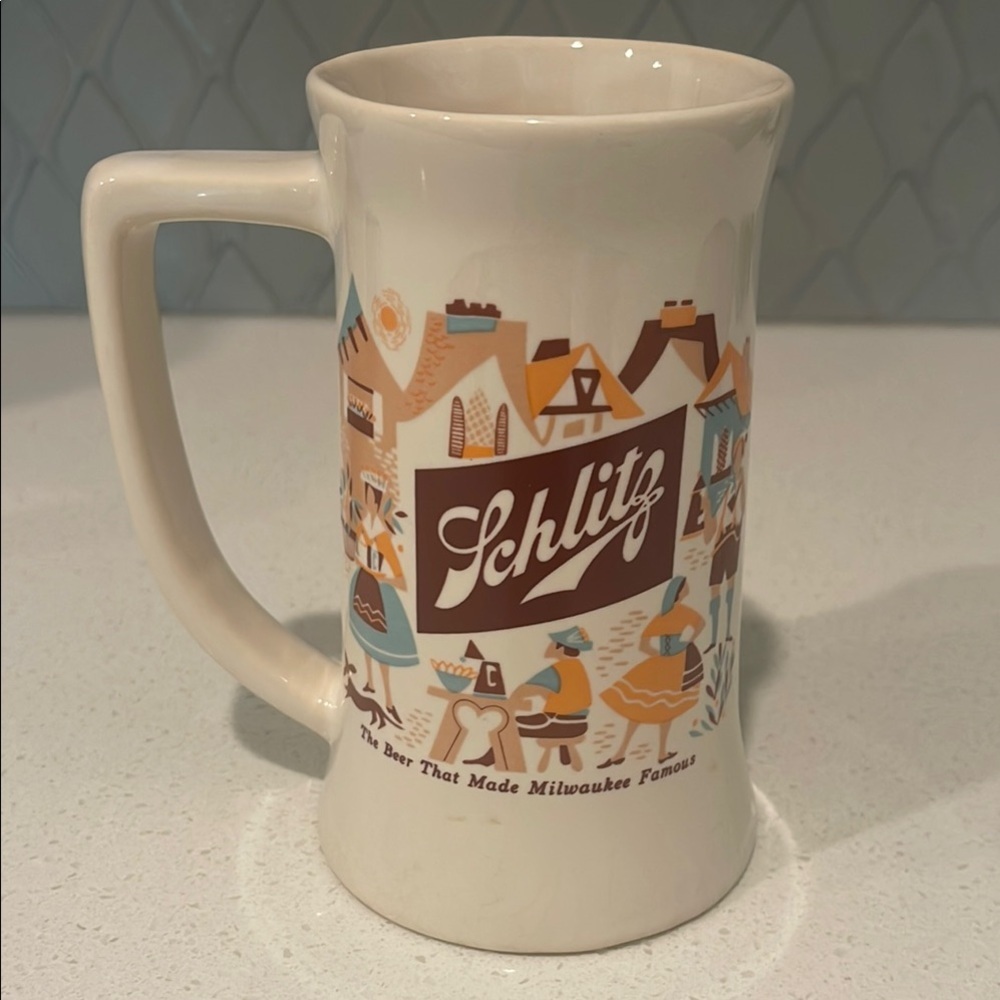 Schlitz Beer Cream and Brown Ceramic Mug with Nostalgic Design